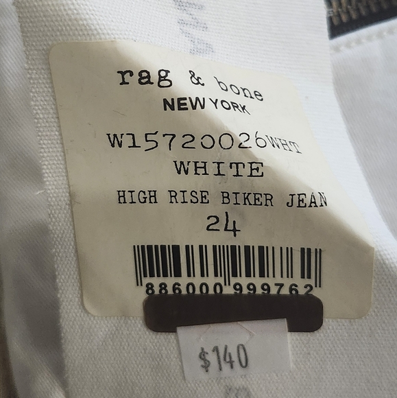Rag & Bone Womans White High Rise Biker Jean NWT (24) - Picture 7 of 12